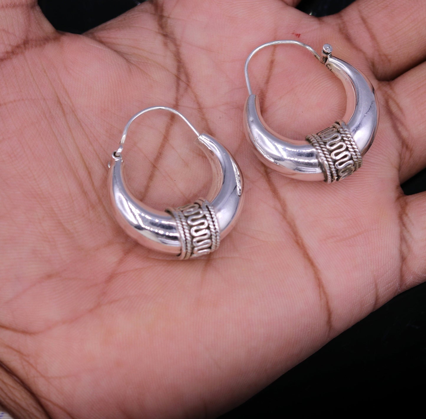 925 sterling silver ethnic hoops earrings kundal bali vintage design customized tribal belly dance custom made jewelry from india s856 - TRIBAL ORNAMENTS