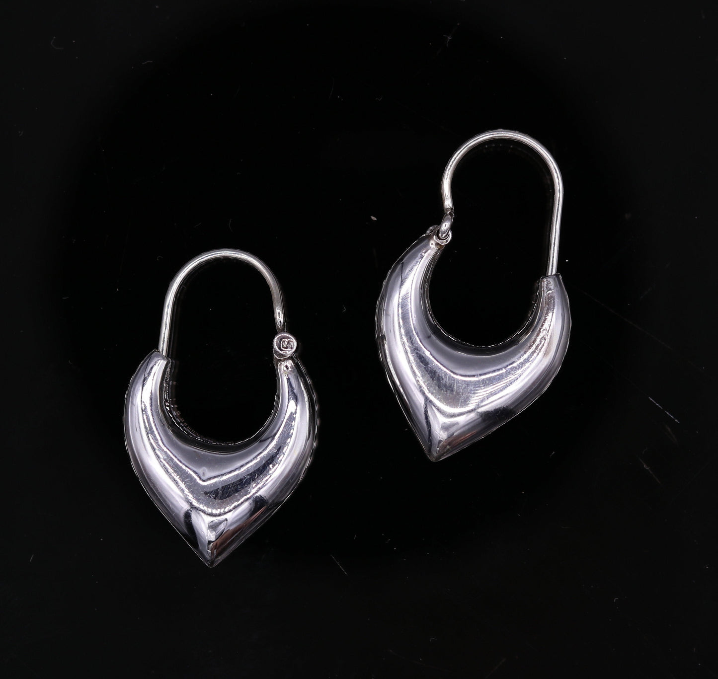 925 sterling pure silver handmade vintage customized design fabulous unisex hoops earrings kundal, ethnic bali tribal jewelry india s585 - TRIBAL ORNAMENTS