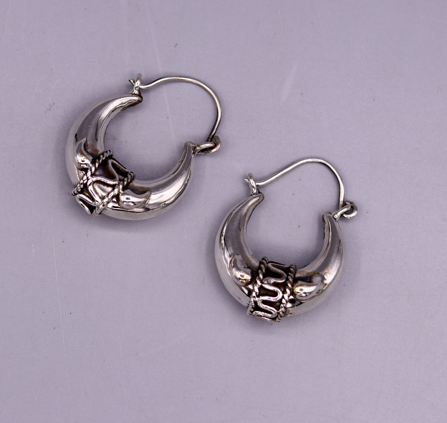 925 sterling pure silver handmade vintage style fabulous unisex hoops earrings kundal, ethnic bali tribal jewelry from india s586 - TRIBAL ORNAMENTS