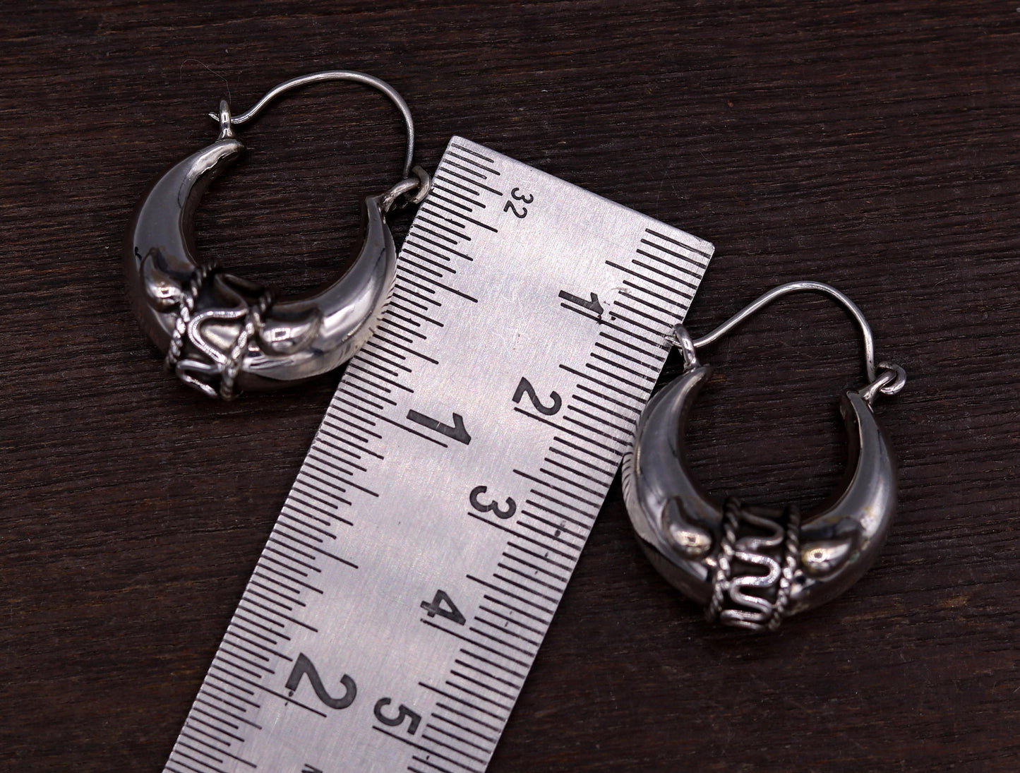 925 sterling pure silver handmade vintage style fabulous unisex hoops earrings kundal, ethnic bali tribal jewelry from india s586 - TRIBAL ORNAMENTS