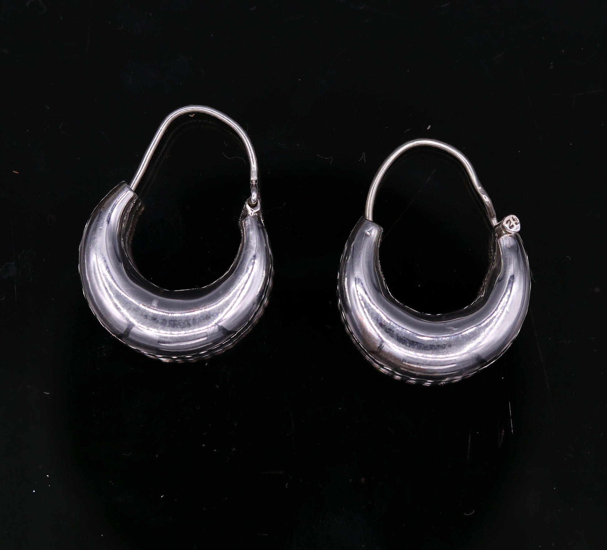 Indian traditional style 925 sterling pure silver handmade vintage style hoops earrings kundal, ethnic bali tribal jewelry from india s588 - TRIBAL ORNAMENTS