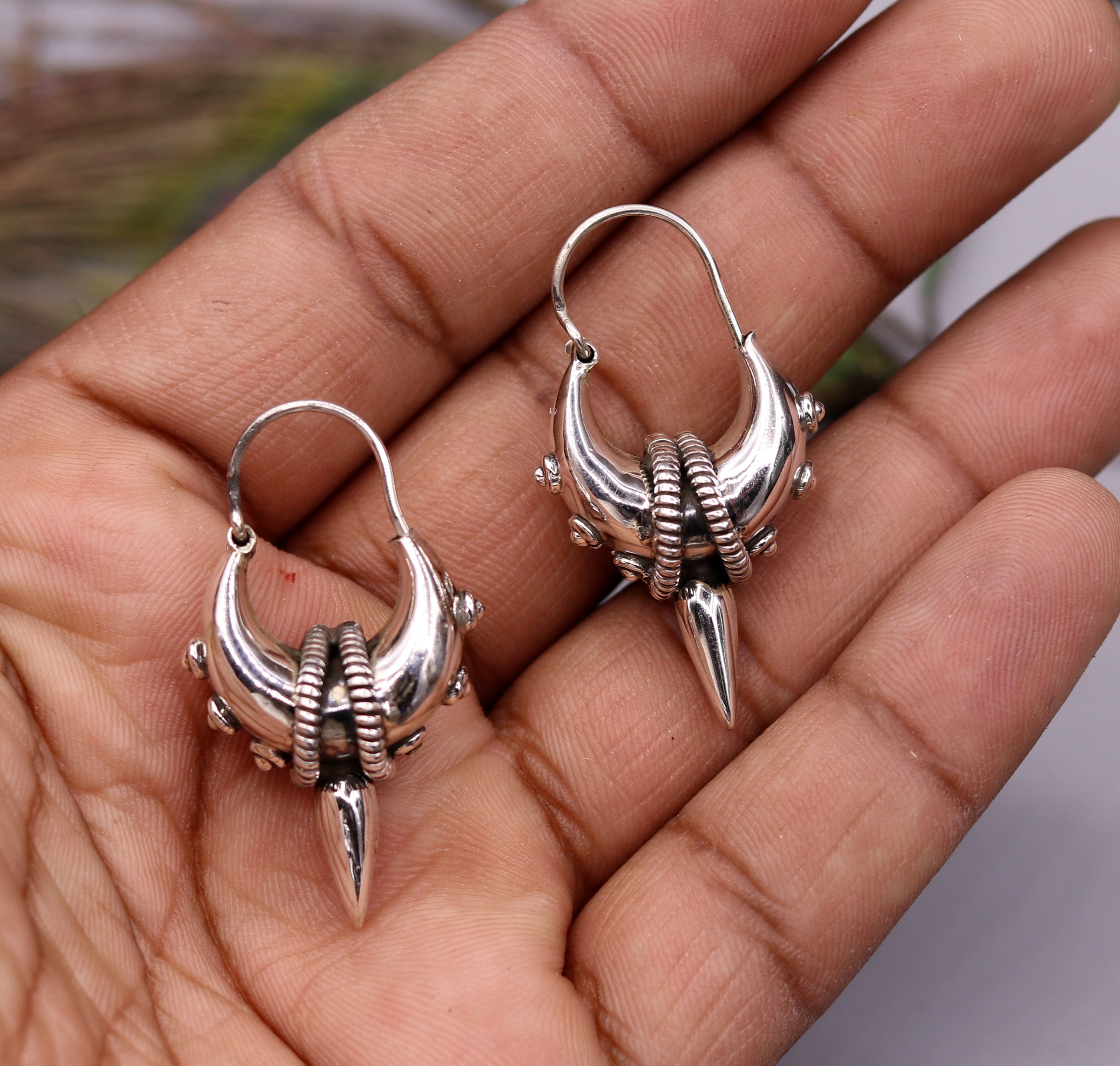 Silver Look Alike Chandbali Earrings - South India Jewels