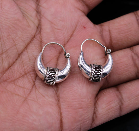 Traditional jewelry 925 sterling silver handmade vintage ethnic style hoops earrings kundal,ethnic pretty tribal belly dance jewelry s594 - TRIBAL ORNAMENTS