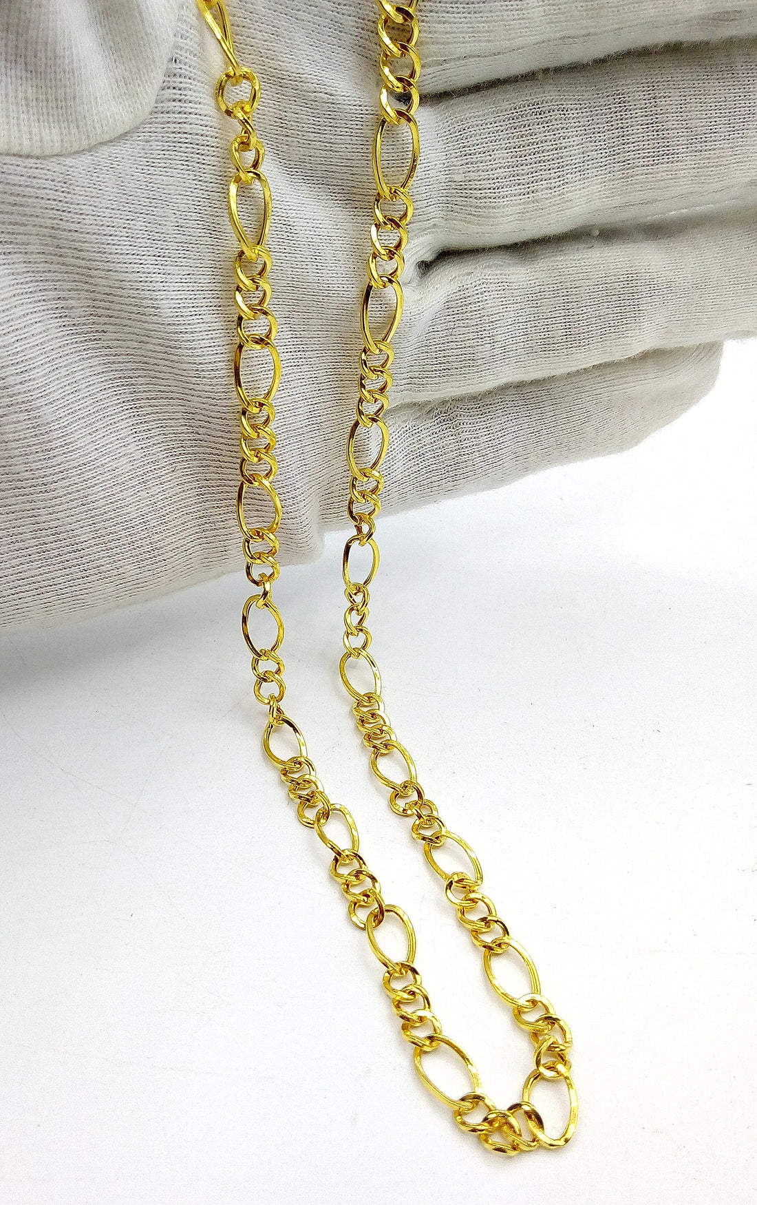 22kt yellow gold handmade fabulous light weight chain necklace unisex gifting figaro link chain certified royal india made chain necklace - TRIBAL ORNAMENTS