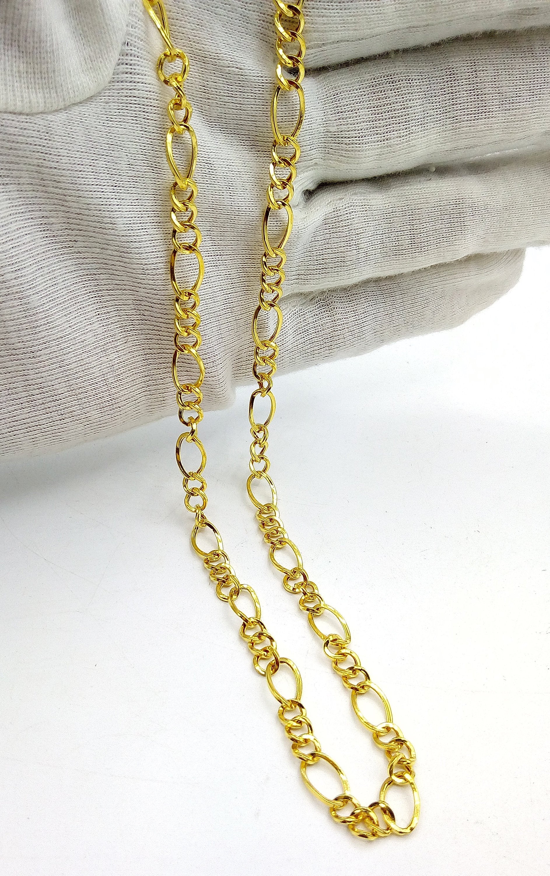 22kt yellow gold handmade fabulous light weight chain necklace unisex gifting figaro link chain certified royal india made chain necklace - TRIBAL ORNAMENTS