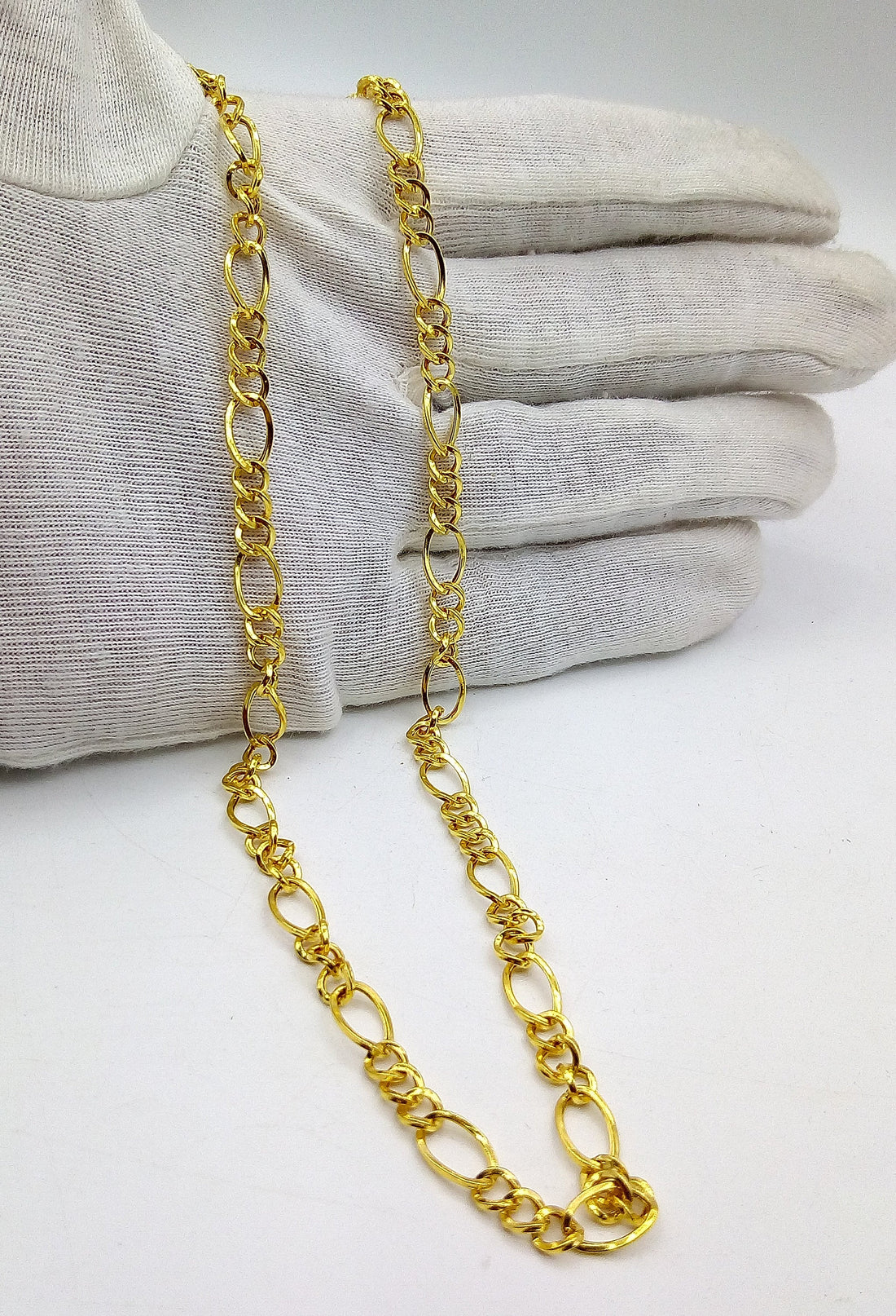 22kt yellow gold handmade fabulous light weight chain necklace unisex gifting figaro link chain certified royal india made chain necklace - TRIBAL ORNAMENTS