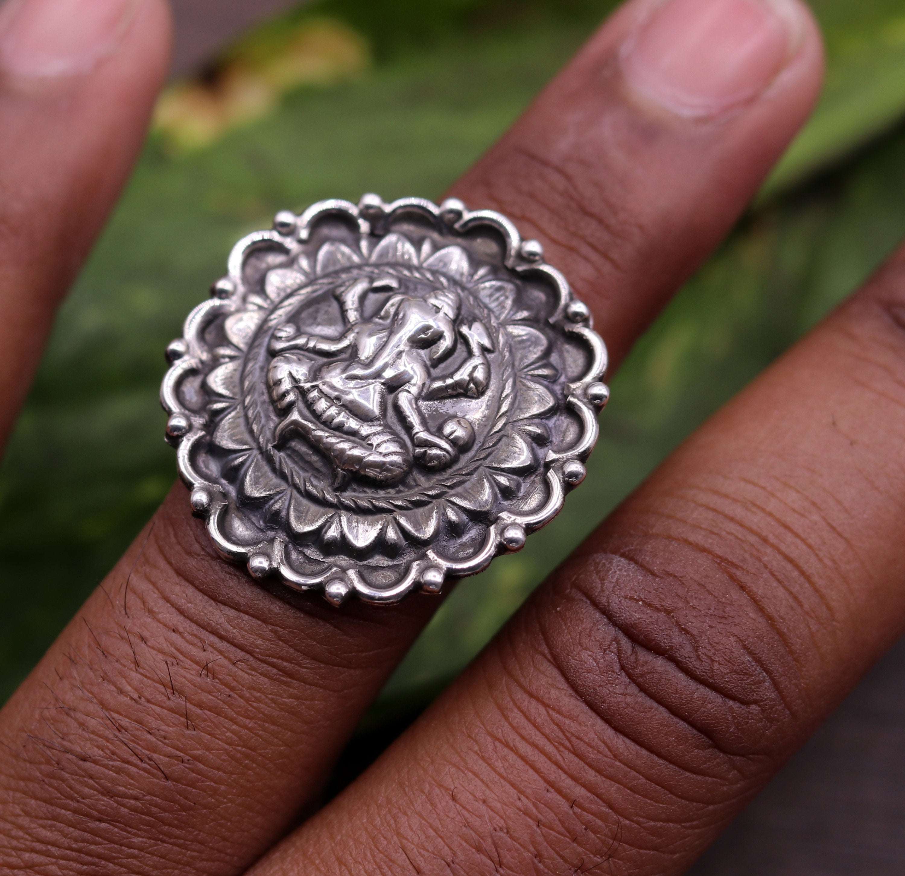 Shri Ganesha Red Oxidised Ring - Mata Payals Exclusive Silver Jewellery