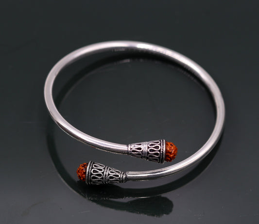 Stylish design handmade 925 sterling silver Rudraksha beads flexible bangle bracelet kada unisex adjustable jewelry from india nsk151 - TRIBAL ORNAMENTS