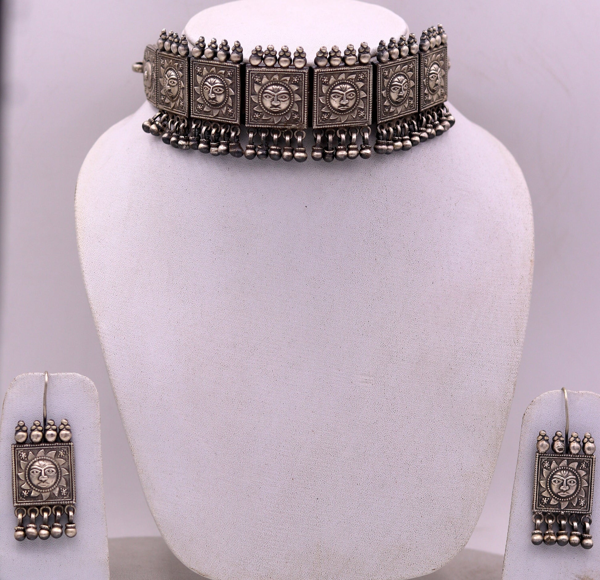 925 sterling silver Traditional cultural design trendy fit neck choker necklace tribal ethnic tribal jewelry best wedding jewelry set78 - TRIBAL ORNAMENTS