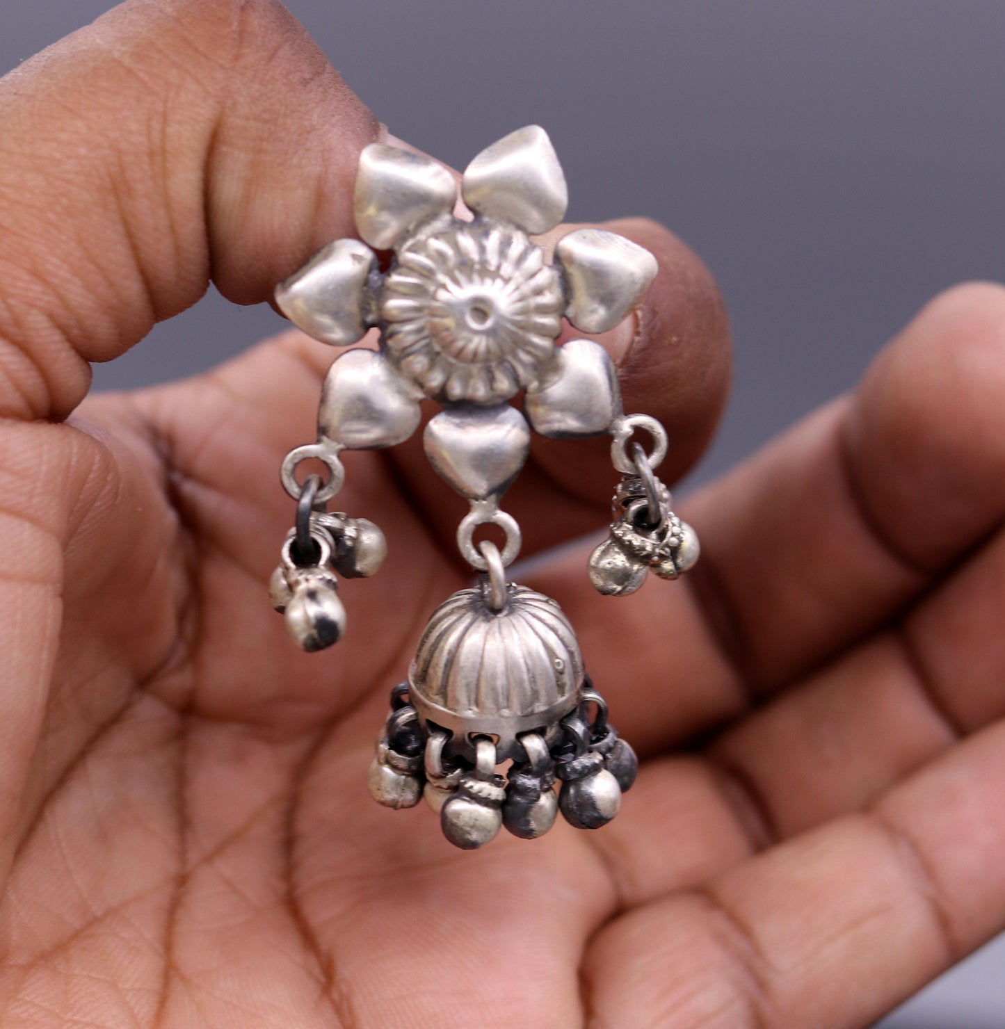 925 Sterling silver handmade vintage flower design stud earrings tribal belly dance chandelier earrings gifting jewelry from india s557 - TRIBAL ORNAMENTS