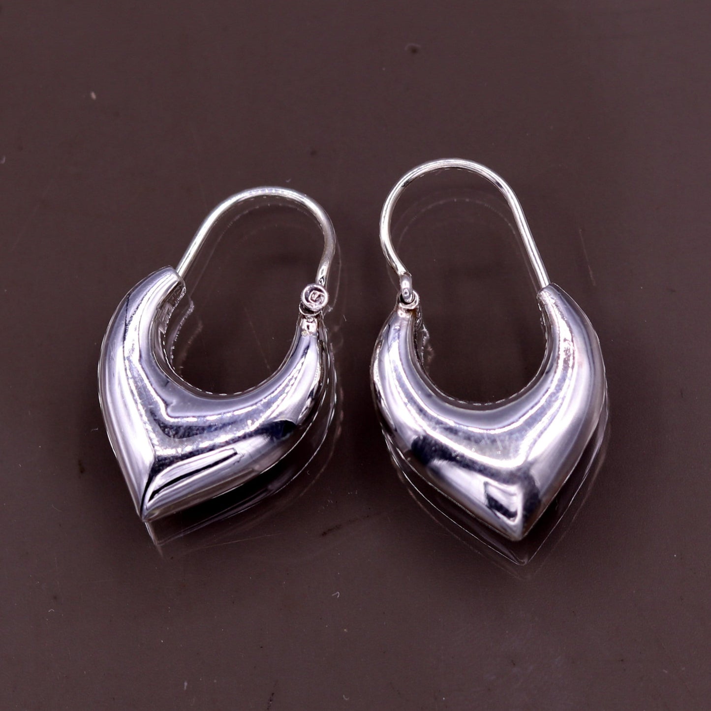 925 sterling pure silver handmade vintage customized design fabulous unisex hoops earrings kundal, ethnic bali tribal jewelry india s861 - TRIBAL ORNAMENTS