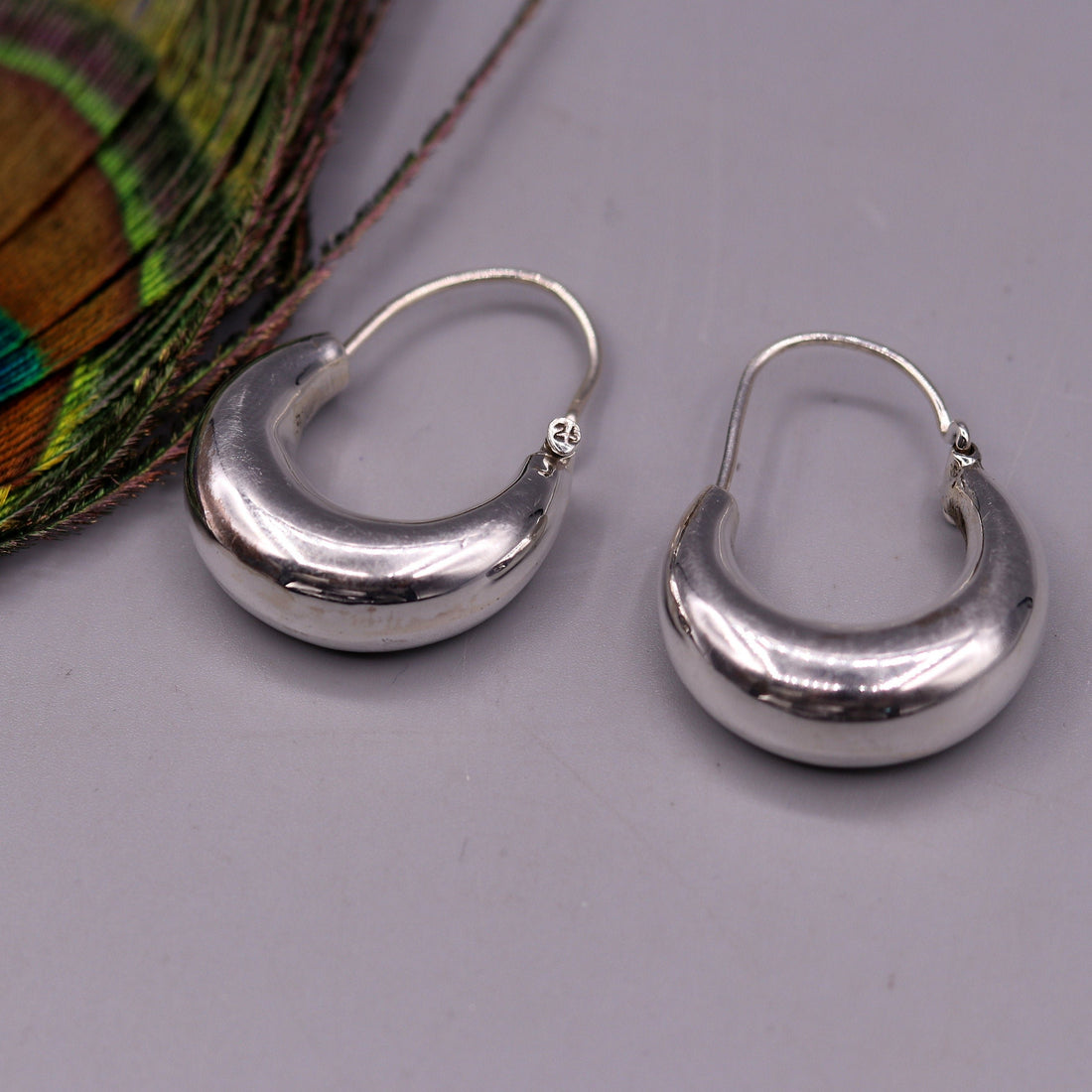 Indian traditional style 925 sterling pure silver handmade vintage style hoops earrings kundal, ethnic bali tribal jewelry from india s588 - TRIBAL ORNAMENTS