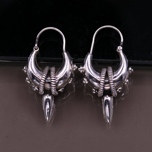 925 sterling silver handmade vintage ethnic style hoops earrings kundal,ethnic pretty bali tribal belly dance jewelry from india s590 - TRIBAL ORNAMENTS