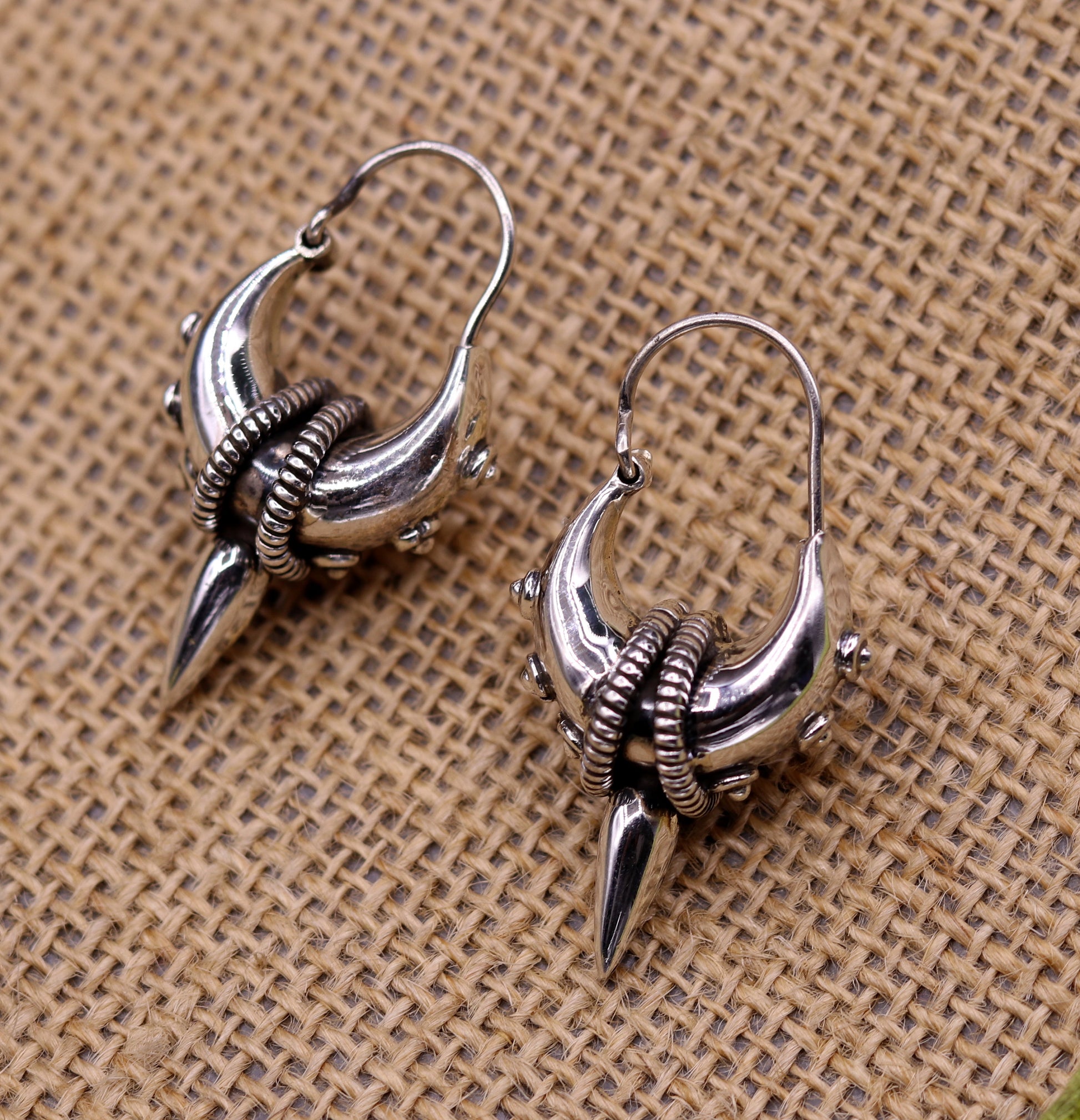 925 sterling silver handmade vintage ethnic style hoops earrings kundal,ethnic pretty bali tribal belly dance jewelry from india s590 - TRIBAL ORNAMENTS