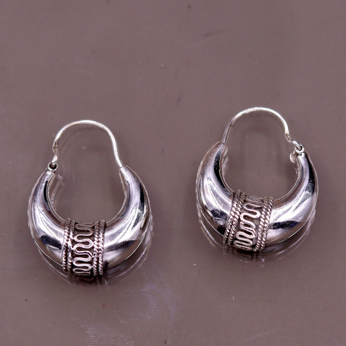 Pure 925 sterling silver handmade vintage ethnic style hoops earrings kundal,ethnic pretty bali tribal belly dance jewelry from india s591 - TRIBAL ORNAMENTS