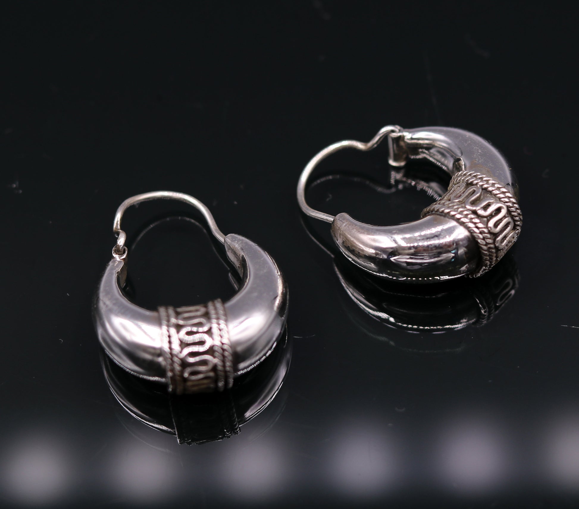 Pure 925 sterling silver handmade vintage ethnic style hoops earrings kundal,ethnic pretty bali tribal belly dance jewelry from india s591 - TRIBAL ORNAMENTS