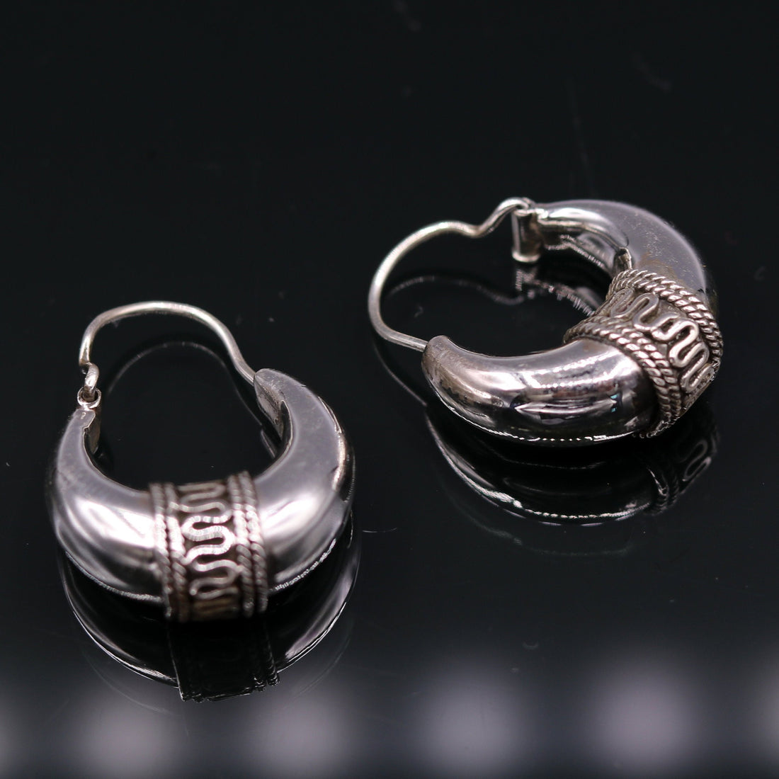 Pure 925 sterling silver handmade vintage ethnic style hoops earrings kundal,ethnic pretty bali tribal belly dance jewelry from india s591 - TRIBAL ORNAMENTS