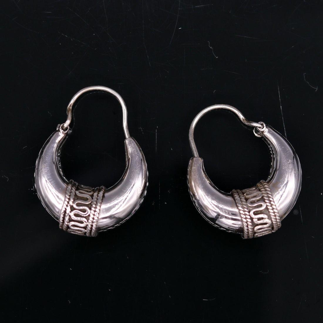 Pure 925 sterling silver handmade vintage ethnic style hoops earrings kundal,ethnic pretty bali tribal belly dance jewelry from india s591 - TRIBAL ORNAMENTS