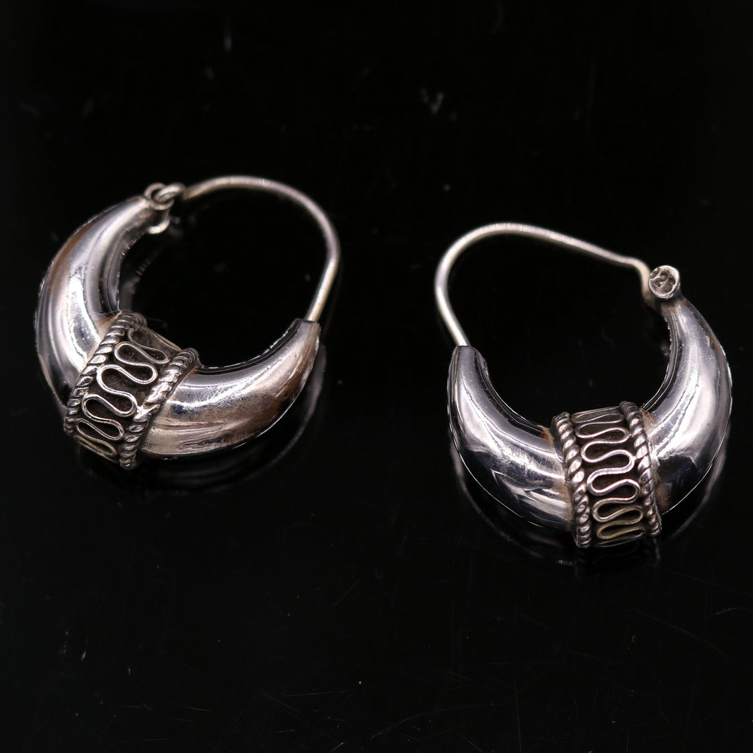 Traditional jewelry 925 sterling silver handmade vintage ethnic style hoops earrings kundal,ethnic pretty tribal belly dance jewelry s594 - TRIBAL ORNAMENTS