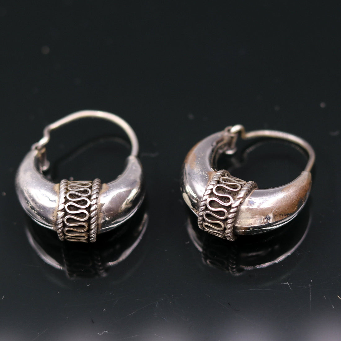 Traditional jewelry 925 sterling silver handmade vintage ethnic style hoops earrings kundal,ethnic pretty tribal belly dance jewelry s594 - TRIBAL ORNAMENTS