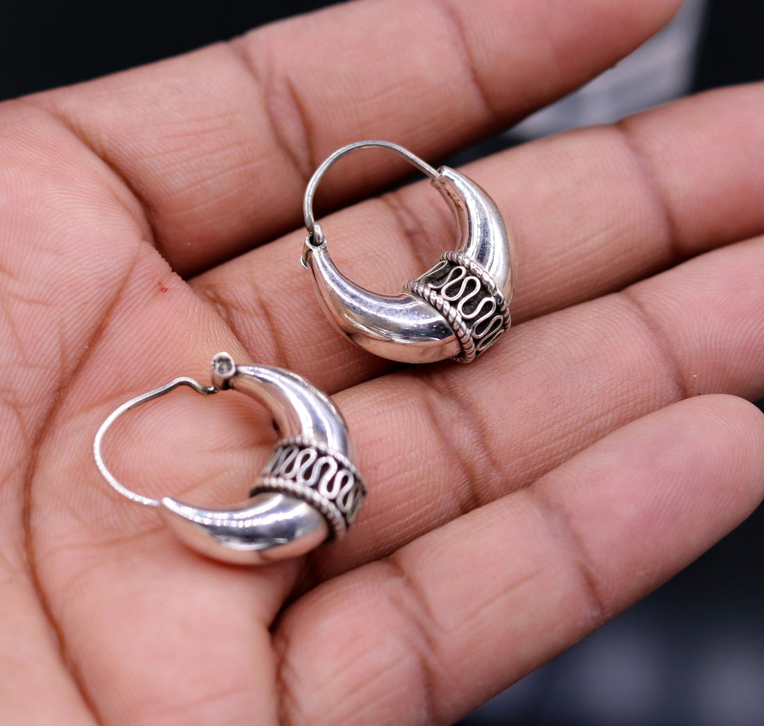 Traditional jewelry 925 sterling silver handmade vintage ethnic style hoops earrings kundal,ethnic pretty tribal belly dance jewelry s594 - TRIBAL ORNAMENTS