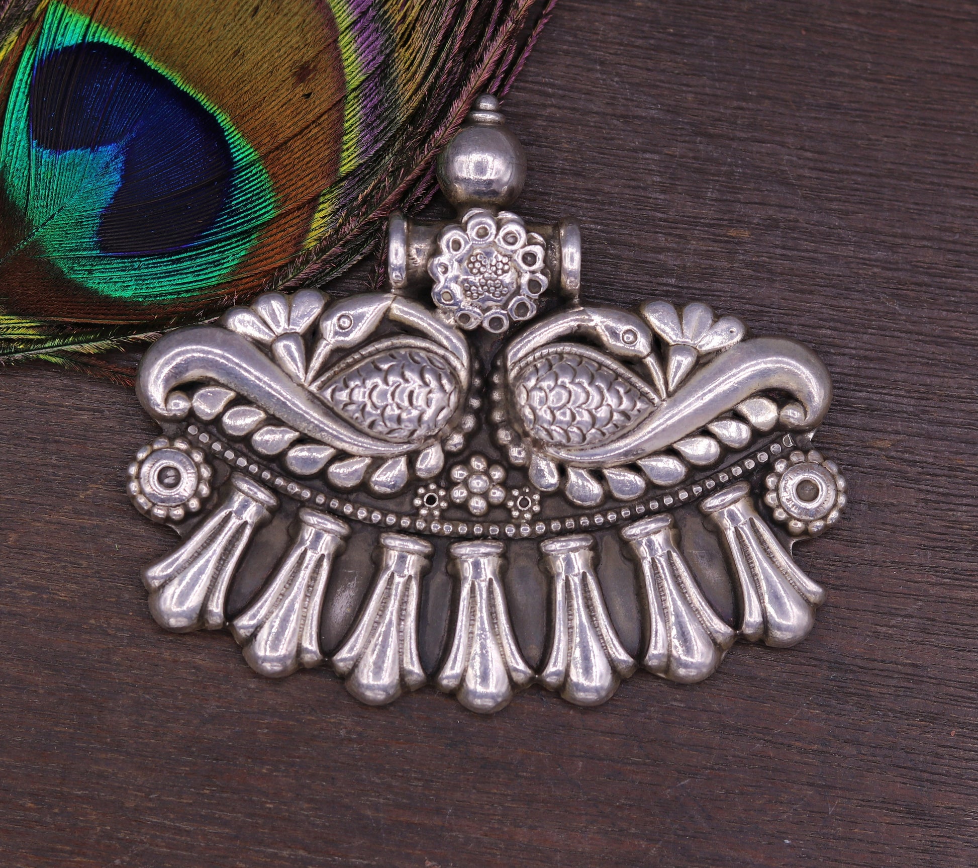 Vintage antique design handmade 925 sterling silver gorgeous design peacock pendant ethnic tribal jewelry from India nsp247 - TRIBAL ORNAMENTS