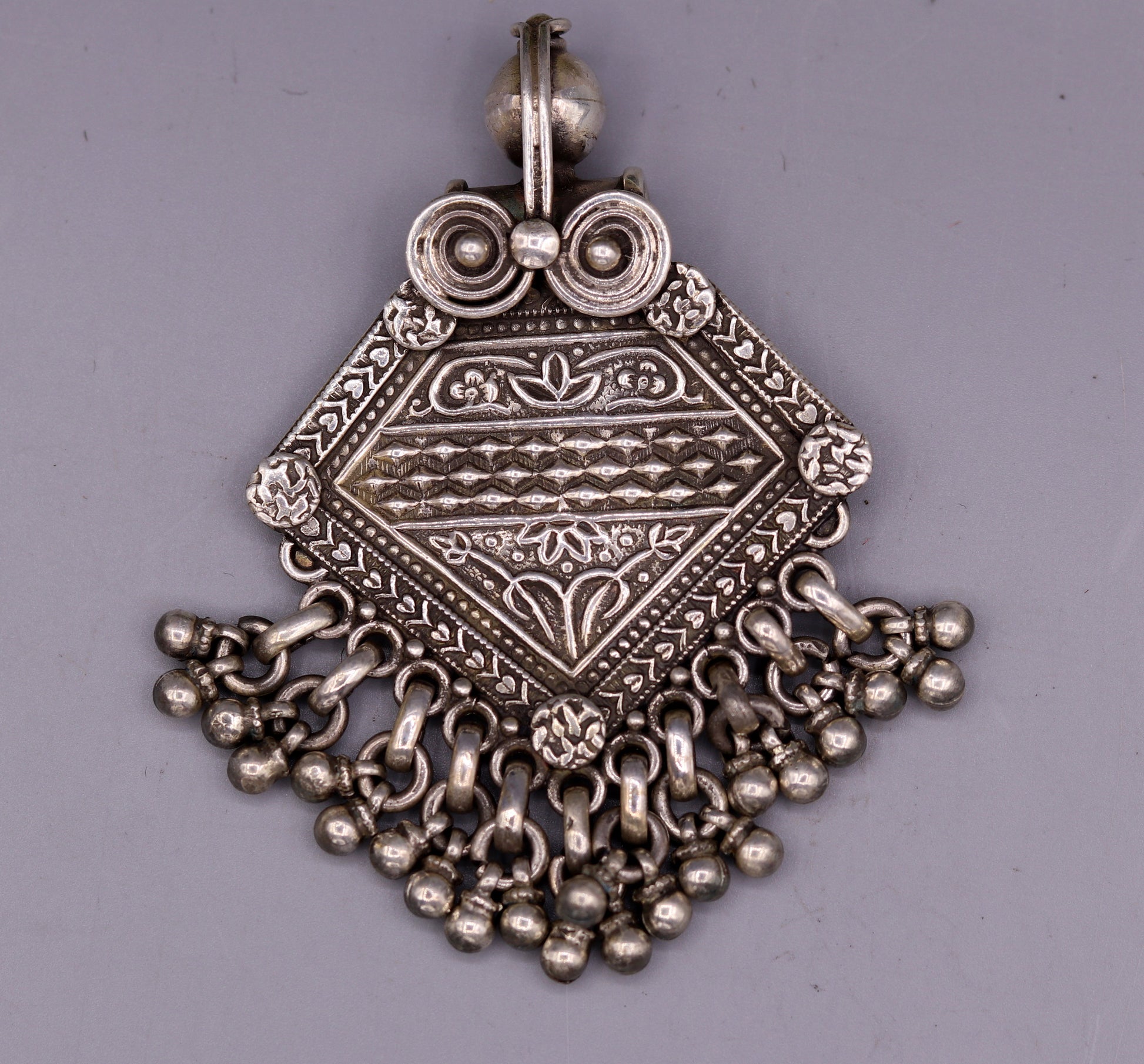 Vintage antique design Handmade 925 sterling silver excellent tribal pendant with hanging bells gifting women's jewelry nsp257 - TRIBAL ORNAMENTS