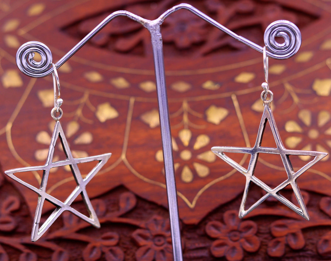 Vintage design handmade star shape 925 sterling silver gorgeous hoops bali Earring women's stylish modern jewelry s599 - TRIBAL ORNAMENTS