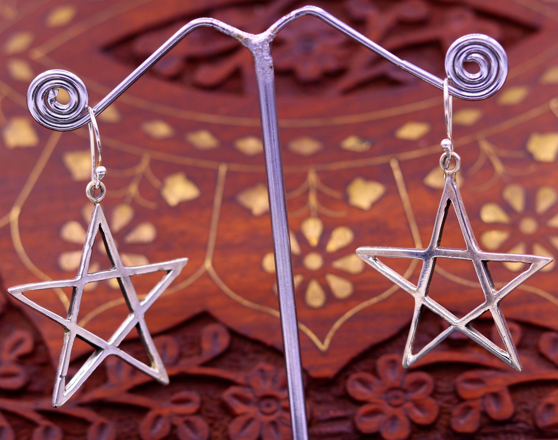 Vintage design handmade star shape 925 sterling silver gorgeous hoops bali Earring women's stylish modern jewelry s599 - TRIBAL ORNAMENTS