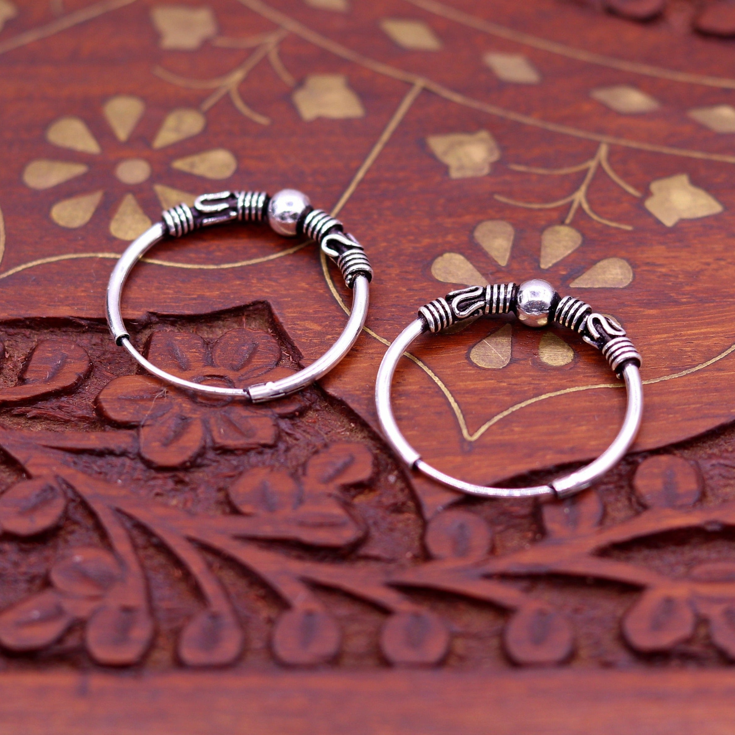 925 Sterling Silver Bali Balinese Hinged Hoop Earrings Snap Closure | eBay