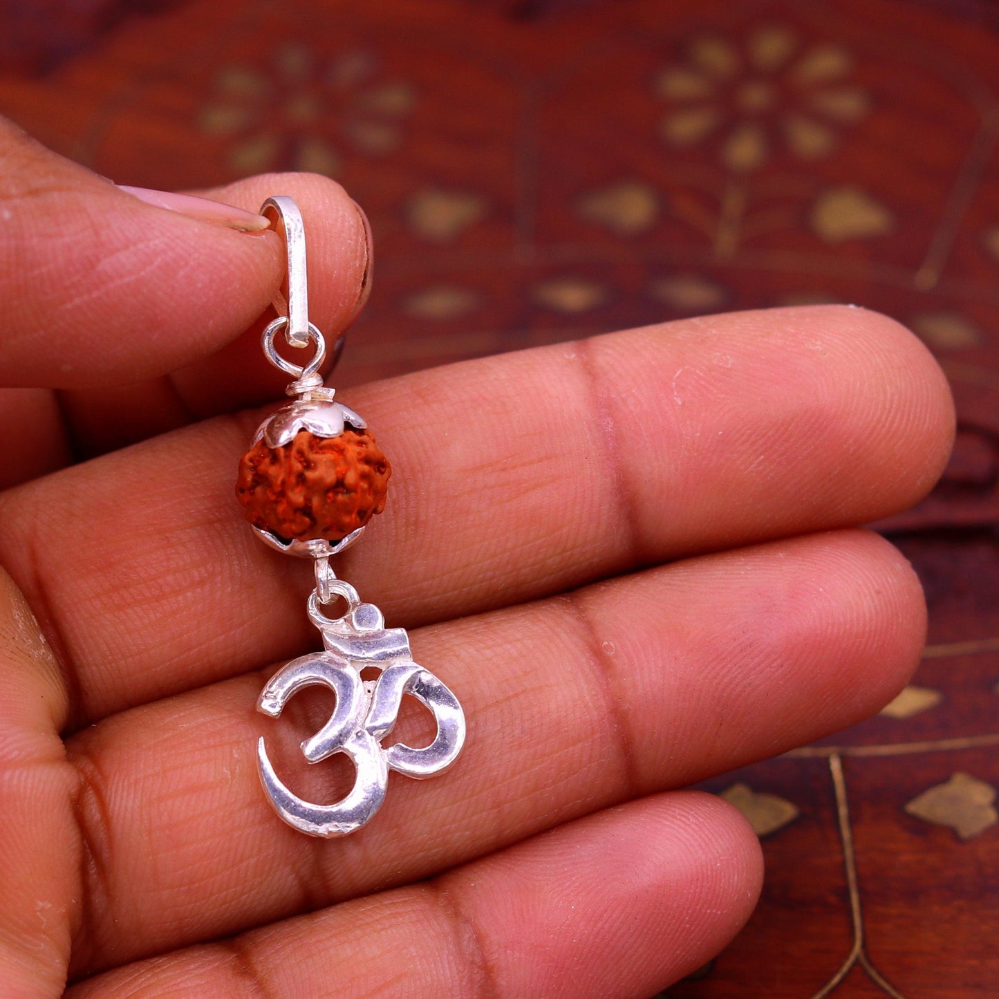 Sterling silver Handmade Aum mantra pendant with fabulous natural rudraksha beads excellent unisex gifting light weight jewelry nsp279 - TRIBAL ORNAMENTS
