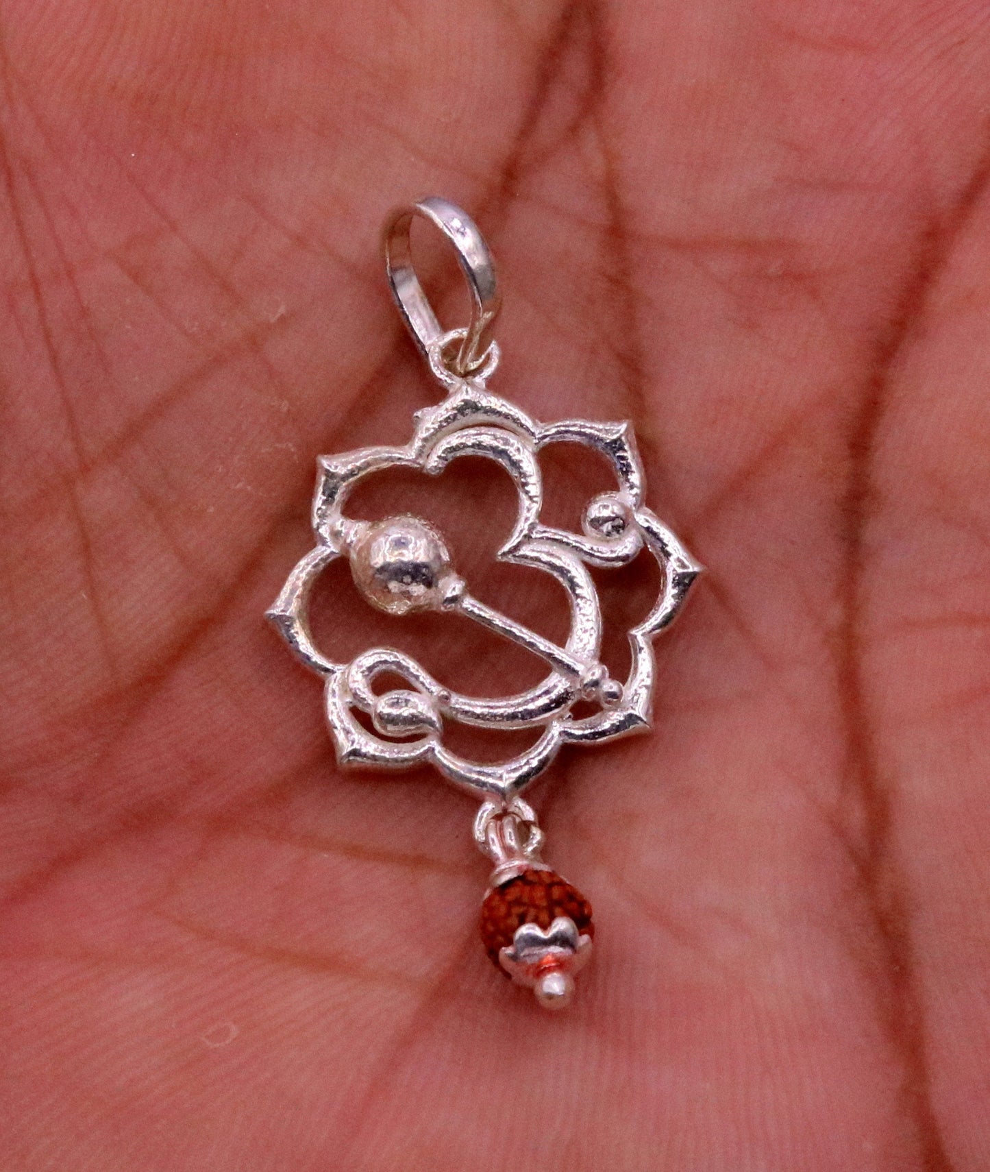 Handmade Sterling silver aum mantra pendant, Rudraksha pendant , vintage designer jewelry from india nsp282 - TRIBAL ORNAMENTS