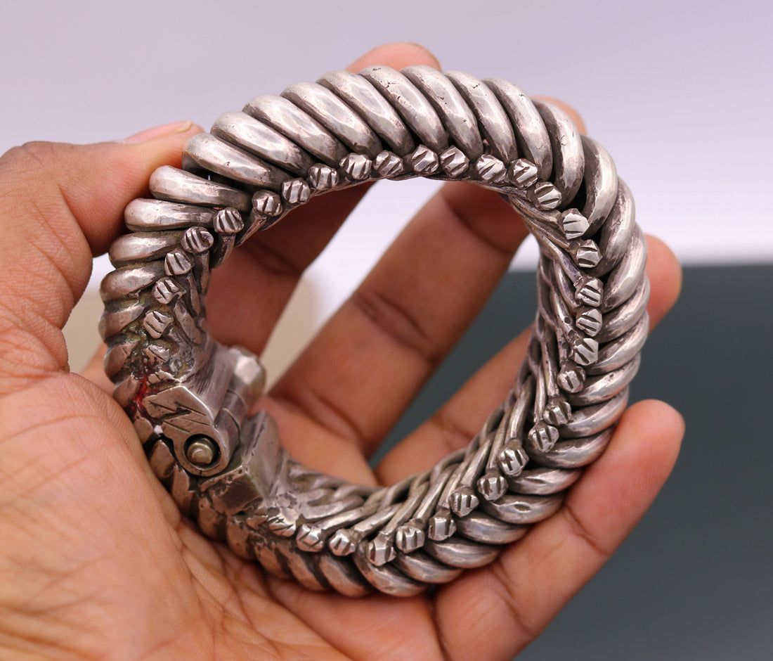Sterling silver Handmade vintage antique old used ancient bangle bracelet kada unisex tribal jewelry, also we can use as anklet jewelry sk11 - TRIBAL ORNAMENTS