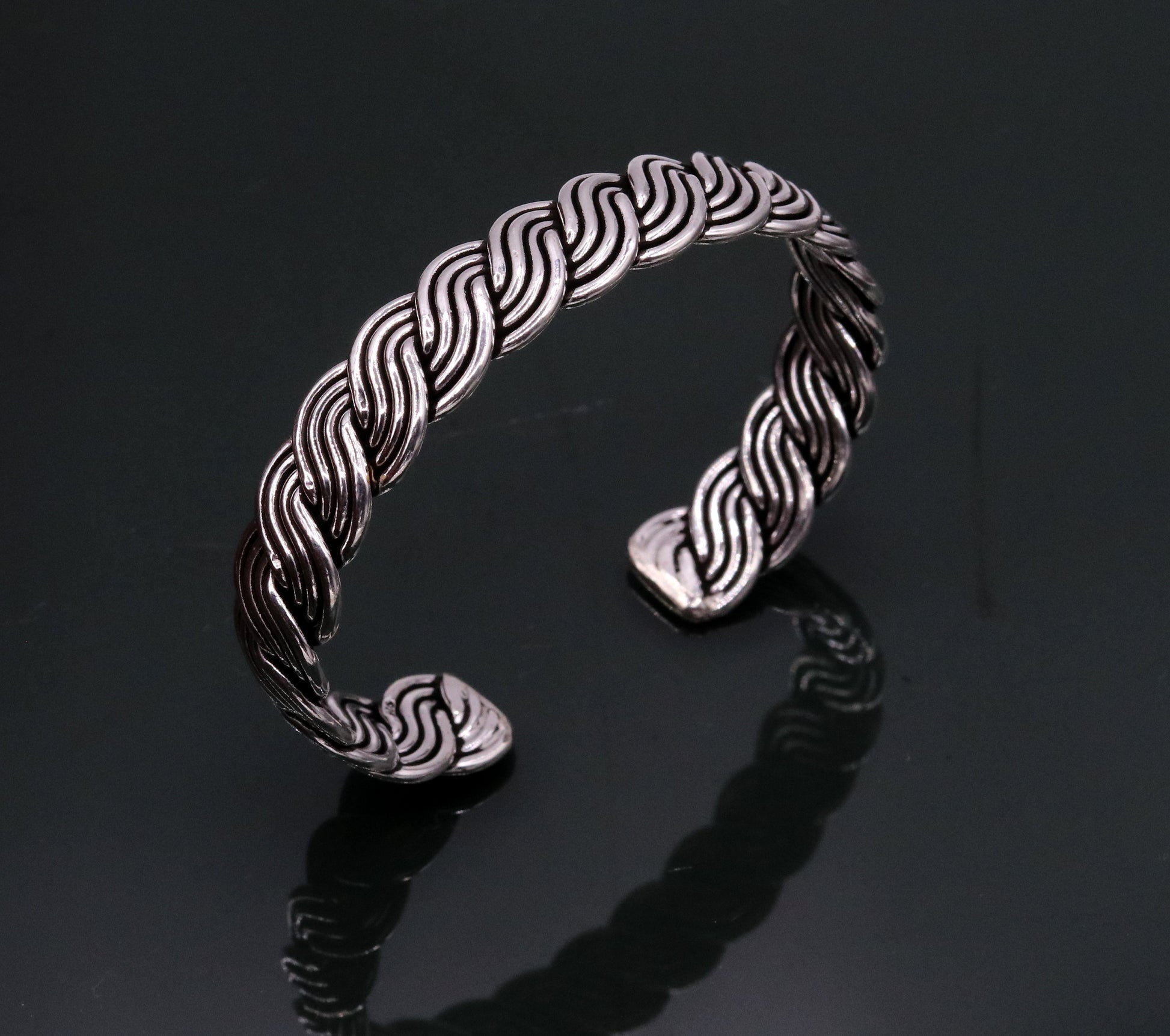 925 sterling silver handmade twisted design fabulous open face adjustable bangle cuff bracelet kada, excellent gifting jewelry her nsk214 - TRIBAL ORNAMENTS