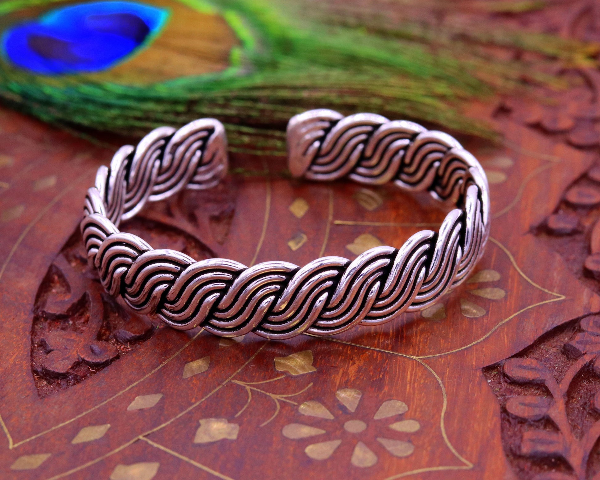 925 sterling silver handmade twisted design fabulous open face adjustable bangle cuff bracelet kada, excellent gifting jewelry her nsk214 - TRIBAL ORNAMENTS