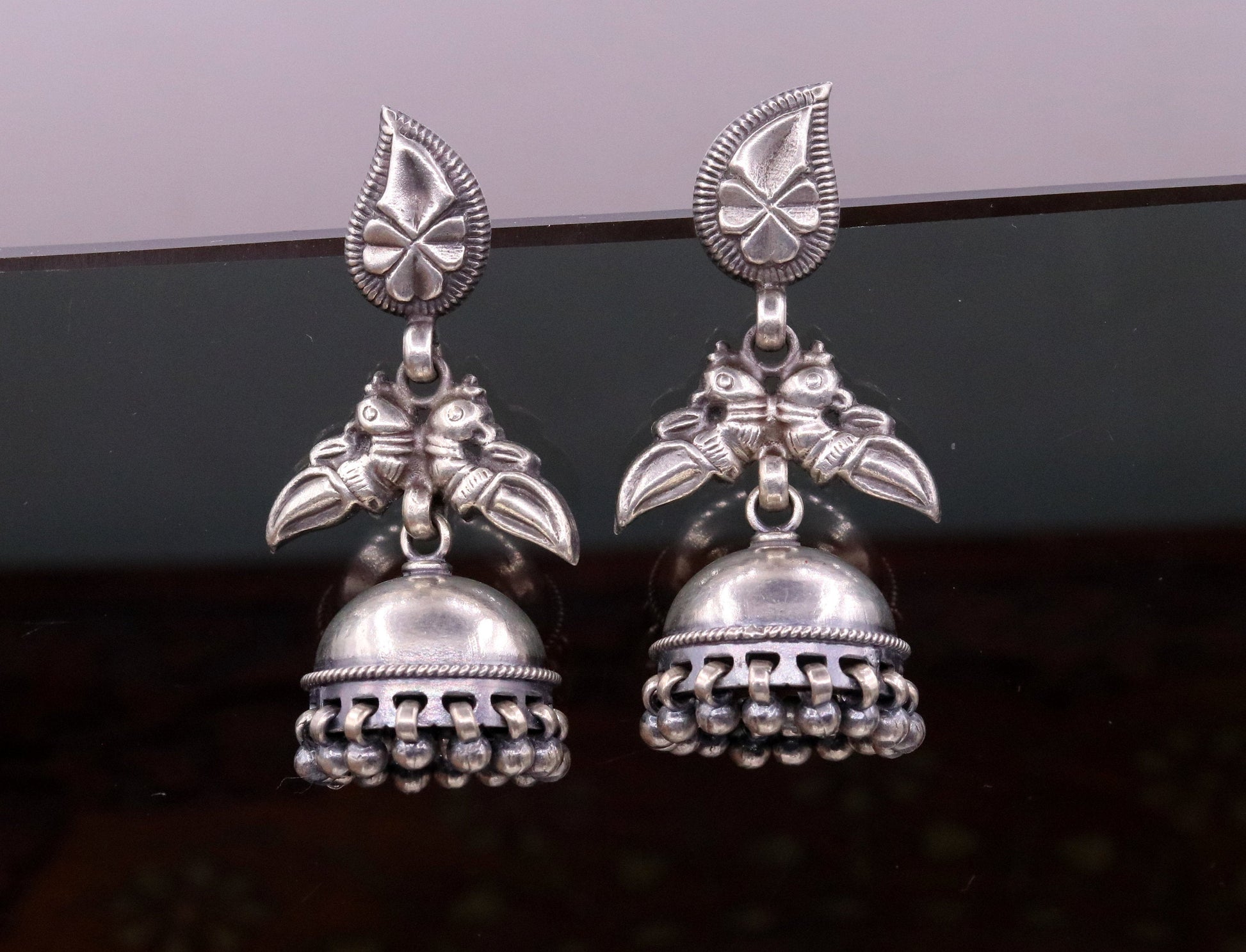 925 sterling silver vintage design handmade parrot design stud earring jhumki, light weight tribal belly dance bird earring jewelry s690 - TRIBAL ORNAMENTS
