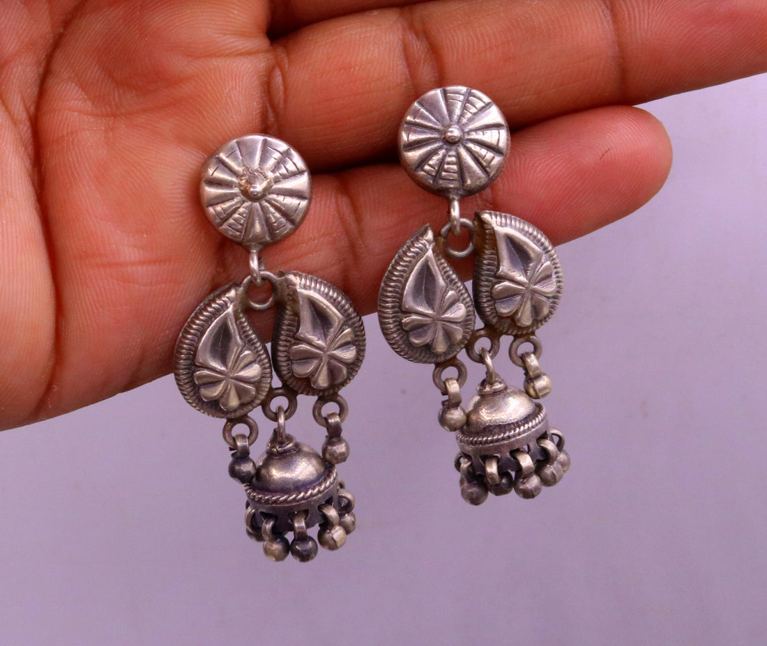 925 sterling silver handmade vintage design mango shape work stud earring jhumki, chandelier style earring jewelry ,tribal belly dance s699 - TRIBAL ORNAMENTS