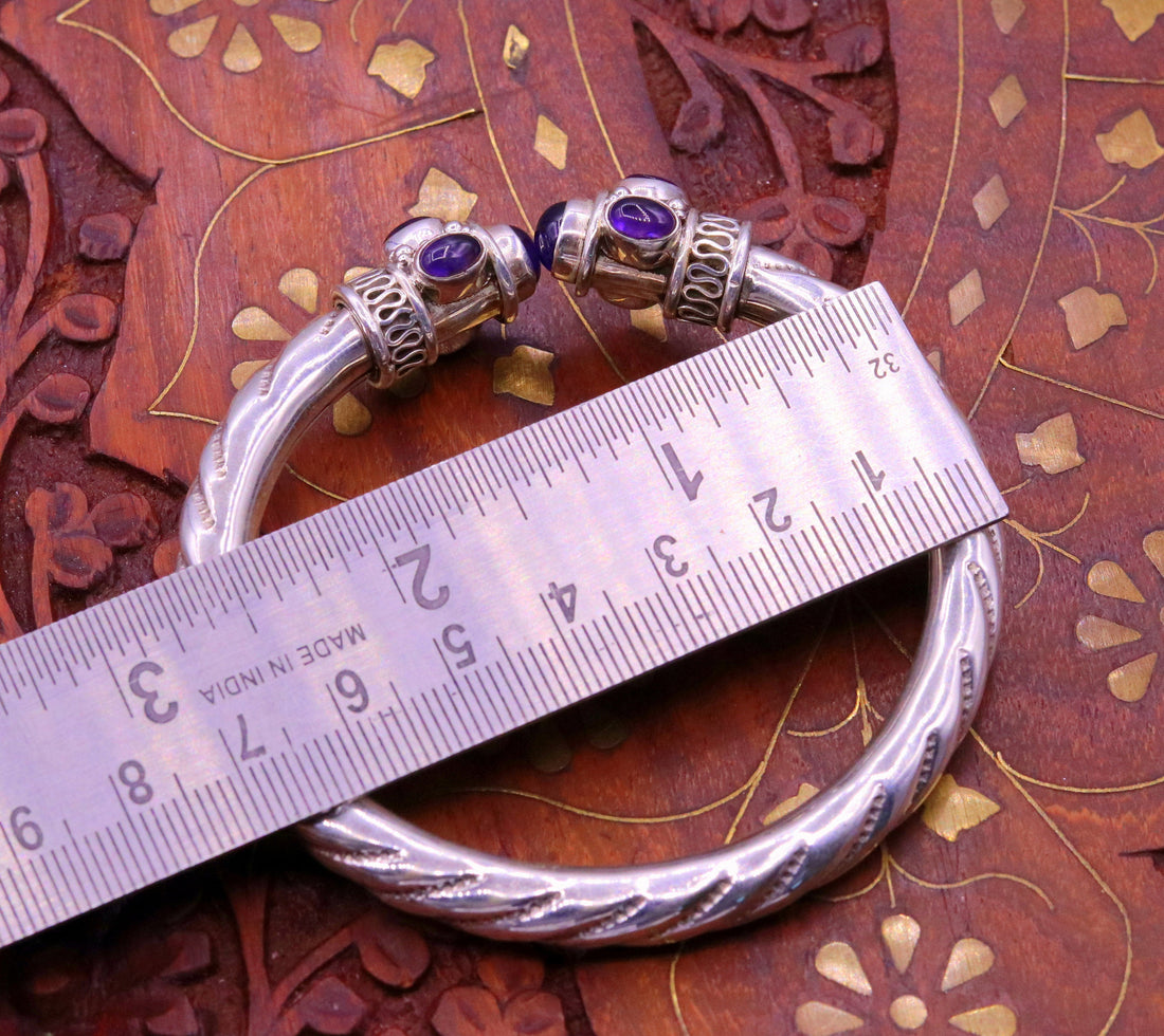 925 sterling silver handmade vintage design bangle bracelet kada with fabulous purple amethyst gemstone tribal unisex jewelry nsk223 - TRIBAL ORNAMENTS