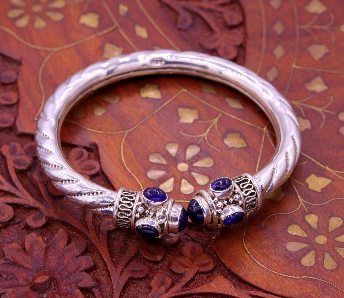 925 sterling silver handmade vintage design bangle bracelet kada with fabulous purple amethyst gemstone tribal unisex jewelry nsk223 - TRIBAL ORNAMENTS