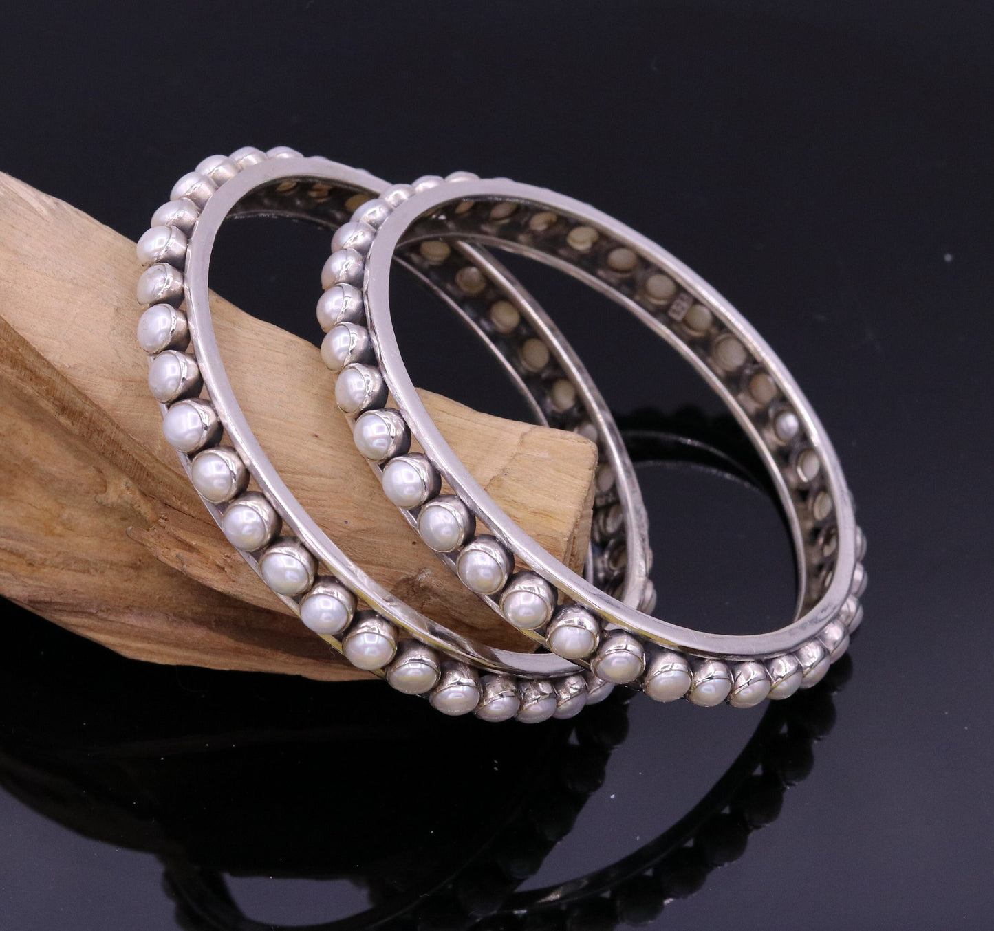 925 sterling silver handmade bangle, gorgeous natural pearl stone stylish bangle excellent customized tribal jewelry ba46 - TRIBAL ORNAMENTS