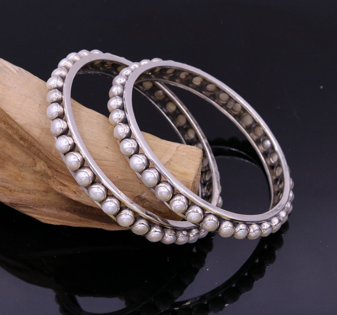 925 sterling silver handmade bangle With fabulous mother of pearl, best bride cultural functional jewlery ba045 - TRIBAL ORNAMENTS