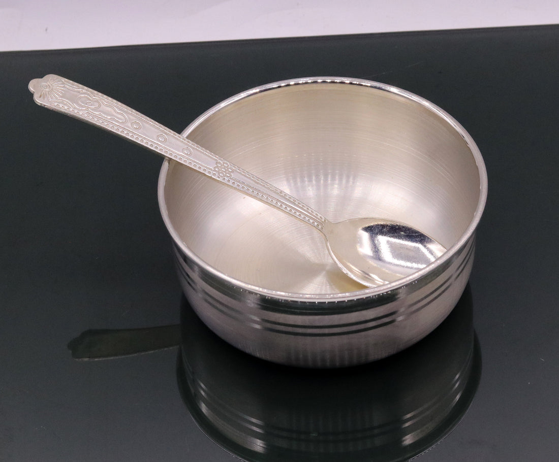 999 pure sterling silver handmade silver bowl and spoon set, silver has antibacterial properties, keep stay healthy, silver vessels sv03 - TRIBAL ORNAMENTS