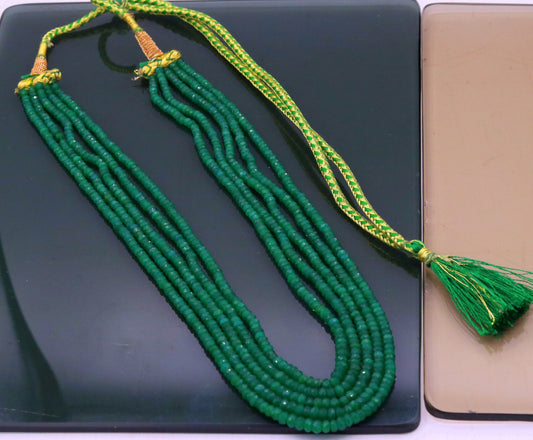 Vintage antique design handmade gorgeous Green Quartz five line necklace, excellent beaded charm necklace tribal jewelry from india qd02 - TRIBAL ORNAMENTS