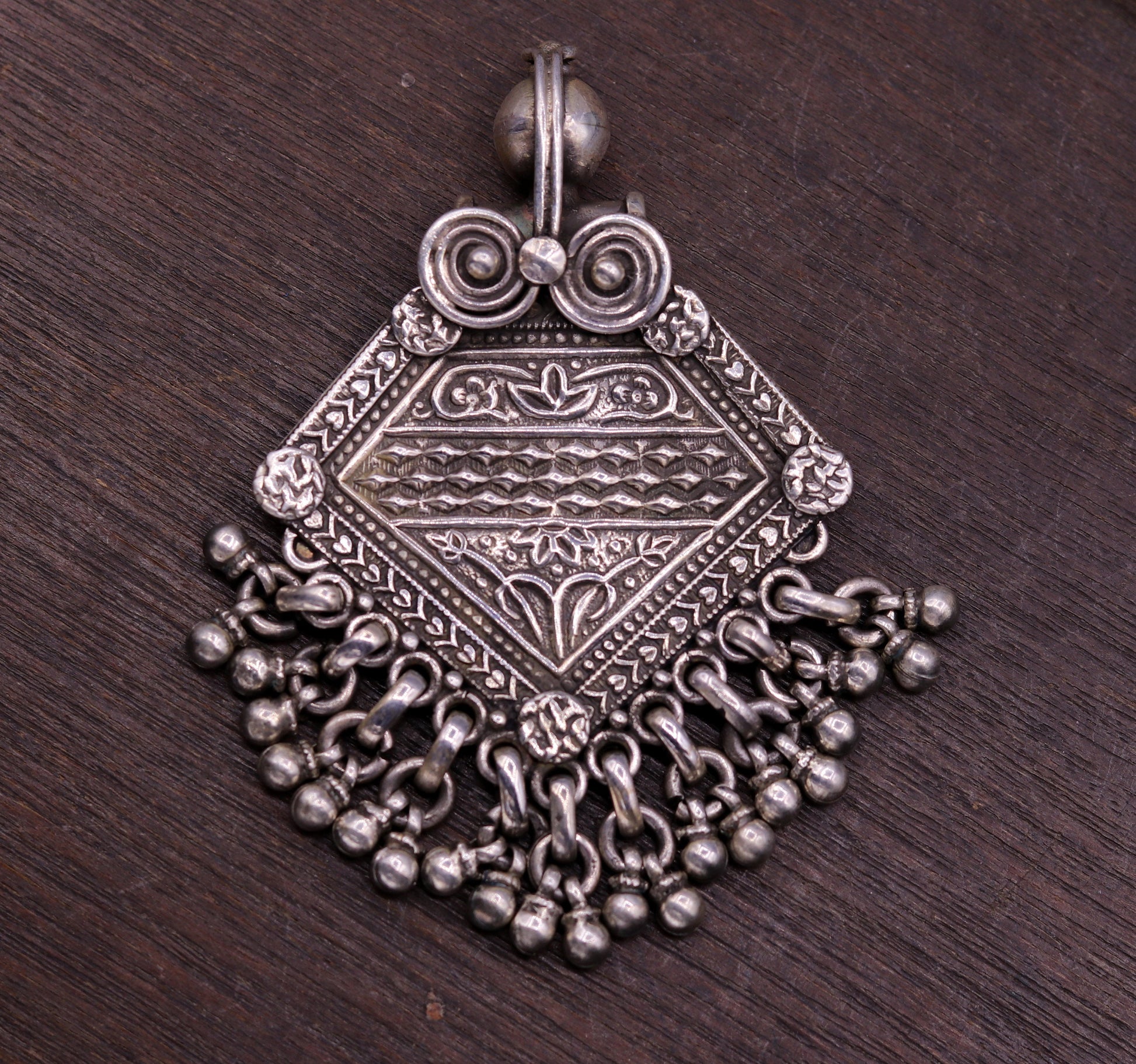 Vintage antique design Handmade 925 sterling silver excellent tribal pendant with hanging bells gifting women's jewelry nsp257 - TRIBAL ORNAMENTS