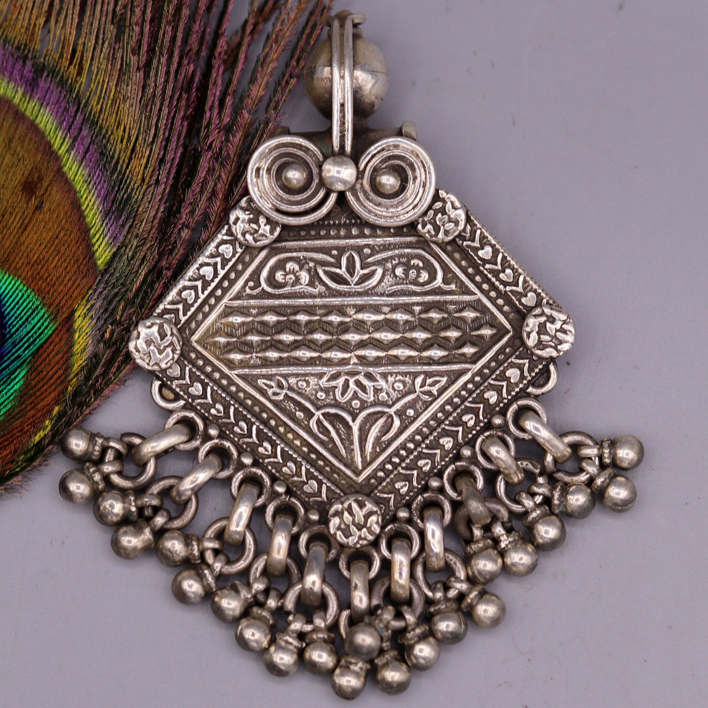 Vintage antique design Handmade 925 sterling silver excellent tribal pendant with hanging bells gifting women's jewelry nsp257 - TRIBAL ORNAMENTS