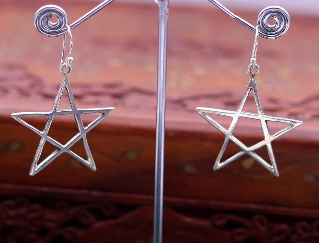 Vintage design handmade star shape 925 sterling silver gorgeous hoops bali Earring women's stylish modern jewelry s599 - TRIBAL ORNAMENTS