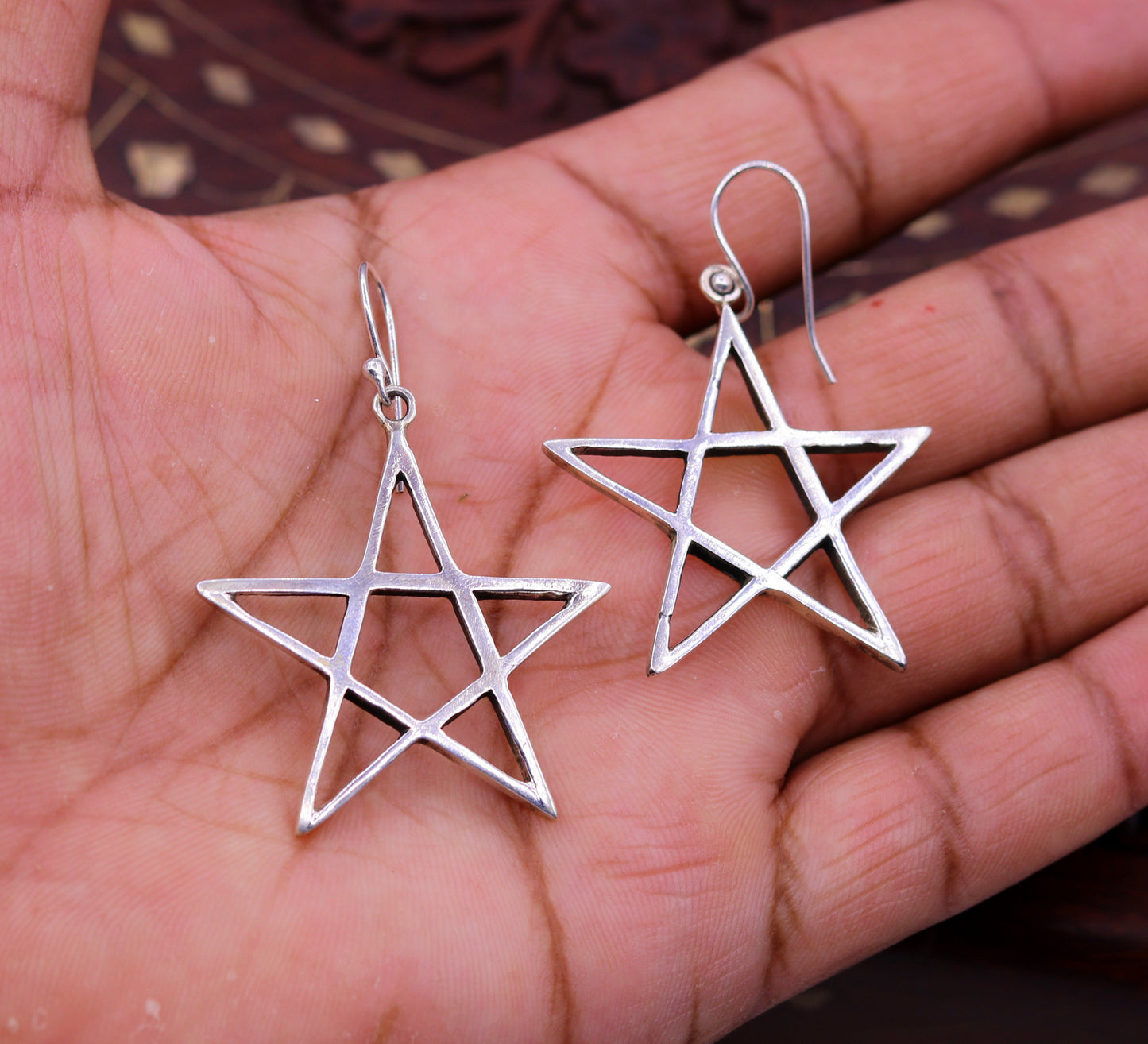 Vintage design handmade star shape 925 sterling silver gorgeous hoops bali Earring women's stylish modern jewelry s599 - TRIBAL ORNAMENTS