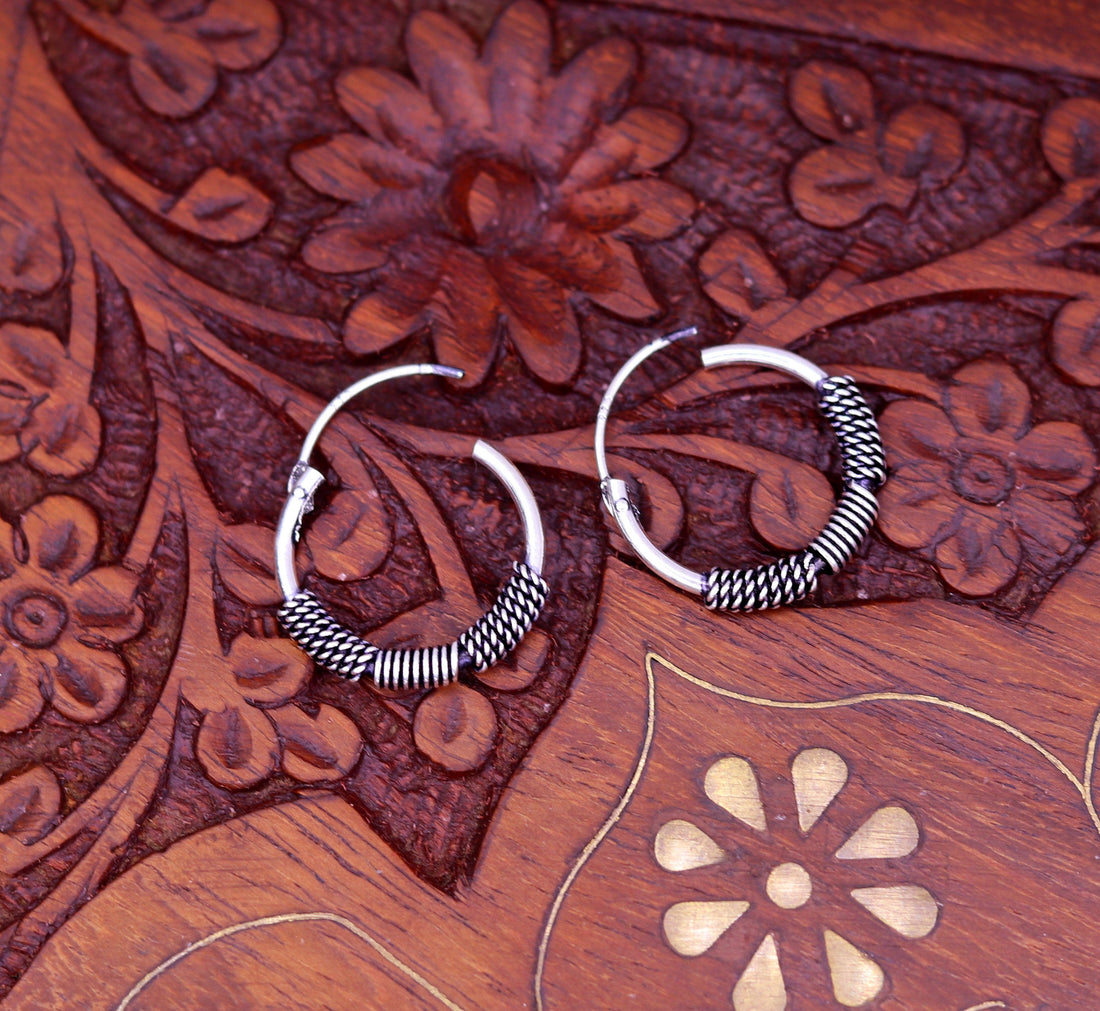 Ttraditional design stylish 925 sterling silver handmade fabulous hoops earrings bali , pretty gifting bali tribal jewelry india s613 - TRIBAL ORNAMENTS
