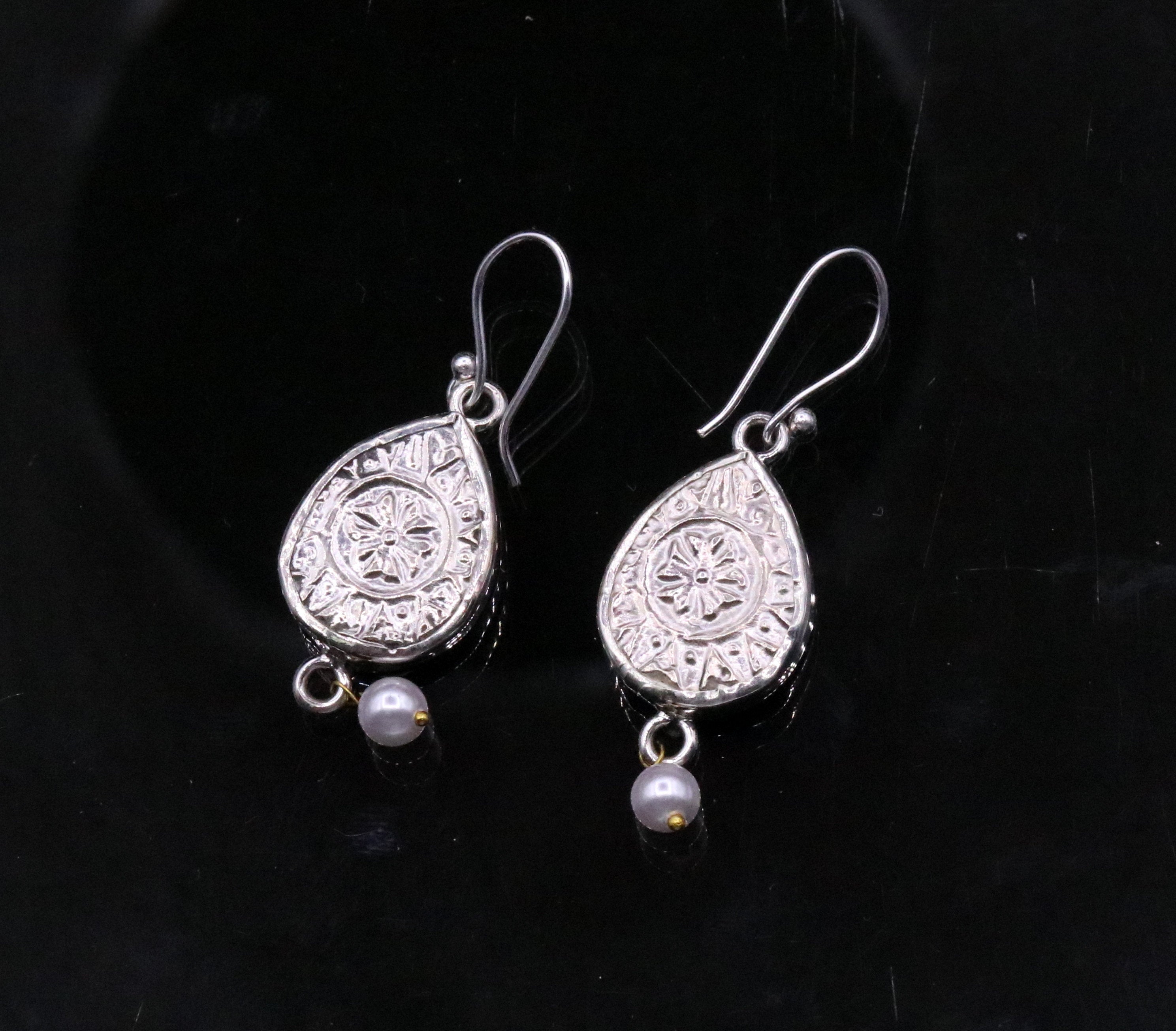 Stylish 925 sterling silver hoops earring drop dangle pearl