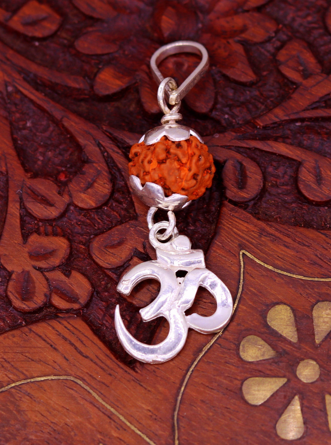 Sterling silver Handmade Aum mantra pendant with fabulous natural rudraksha beads excellent unisex gifting light weight jewelry nsp279 - TRIBAL ORNAMENTS